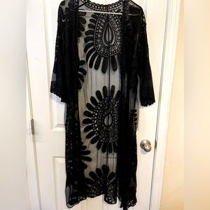 Embroidered Mesh Kimono